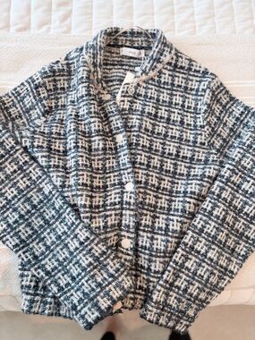 Mango Black and White Tweed Button-Up Cardigan